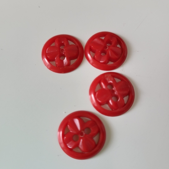 Vintage Round Red Plastic Flat Cross Cutout Design Sewing Buttons ~ 4 Pieces - Picture 7 of 13